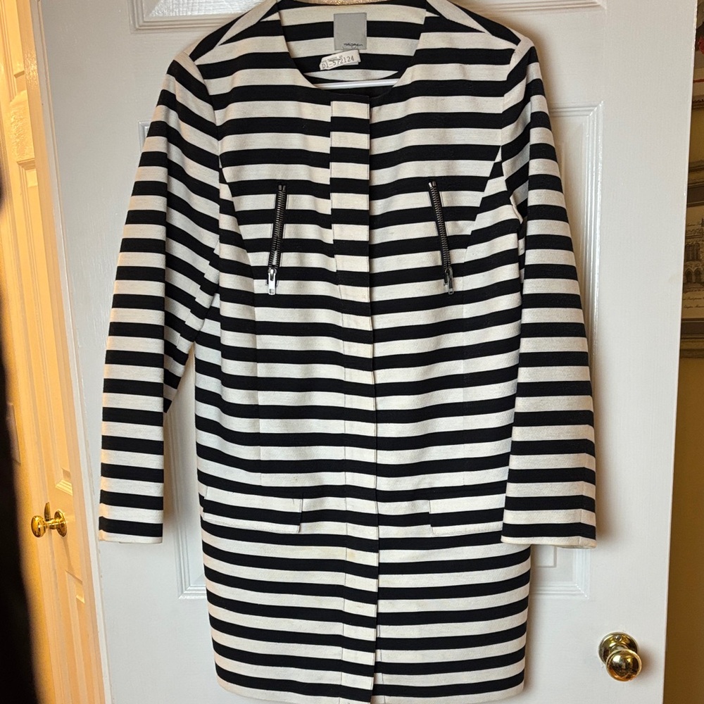 Halogen Black and White Striped Long Boxy Blazer